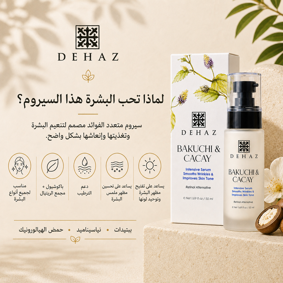 سيروم باكوتشيول وكاكاي المكثف من ديهاز |  DEHAZ BAKUCHIOL & CACAY Intensive Serum