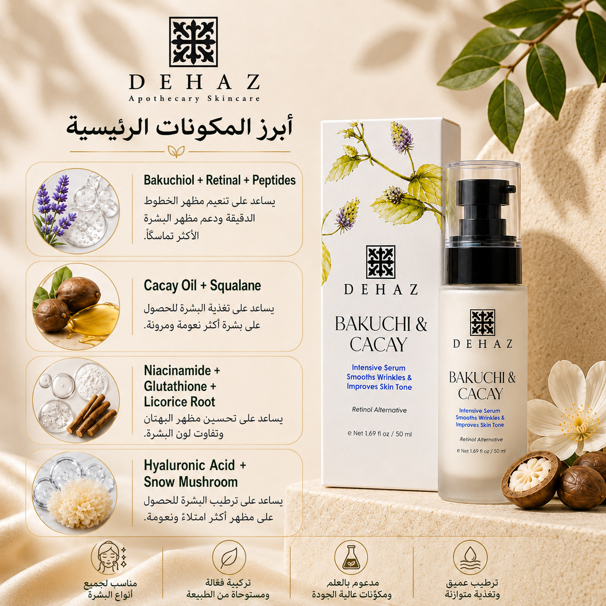 سيروم باكوتشيول وكاكاي المكثف من ديهاز |  DEHAZ BAKUCHIOL & CACAY Intensive Serum